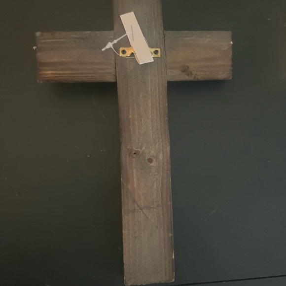 10” distressed wood cross teal rock wall hang decor Rustic home - Picture 3 of 4